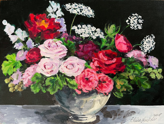 Queen Anne’s Lace, with Roses and Peonies