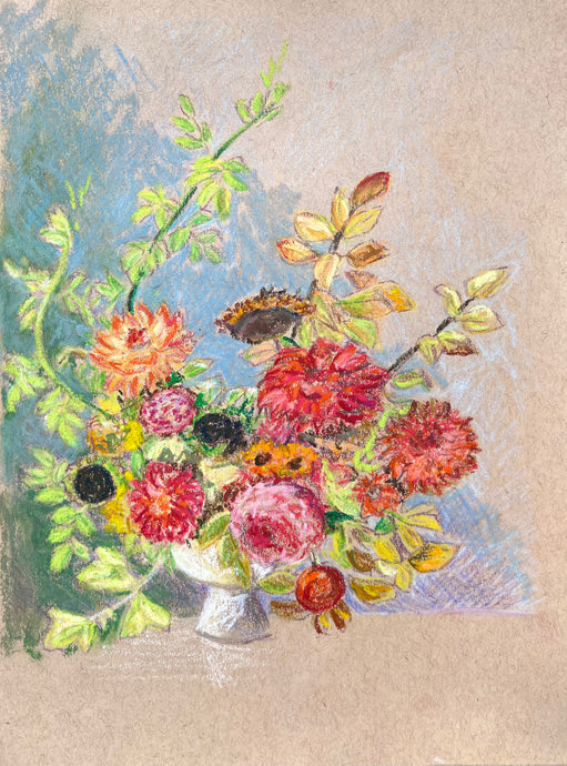 Dahlias, Sunflowers, Coreopsis, and Rose Foliage